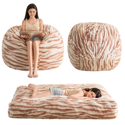 MAXYOYO Giant Bean Bag Bed for Adults, Convertible Beanbag Folds from Chair to Floor Mattress with Washable Cover, Cow Pink
