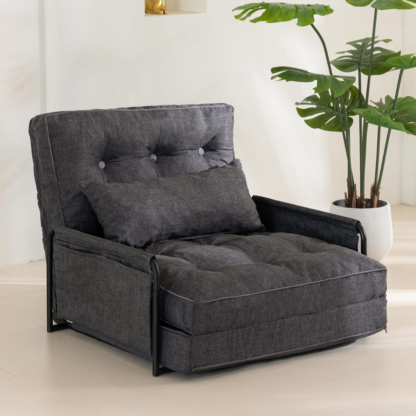 MAXYOYO Adjustable Floor Sofa Bed, Multi-Functional Folding Couch Bed with Pillows, Single Size, Grey