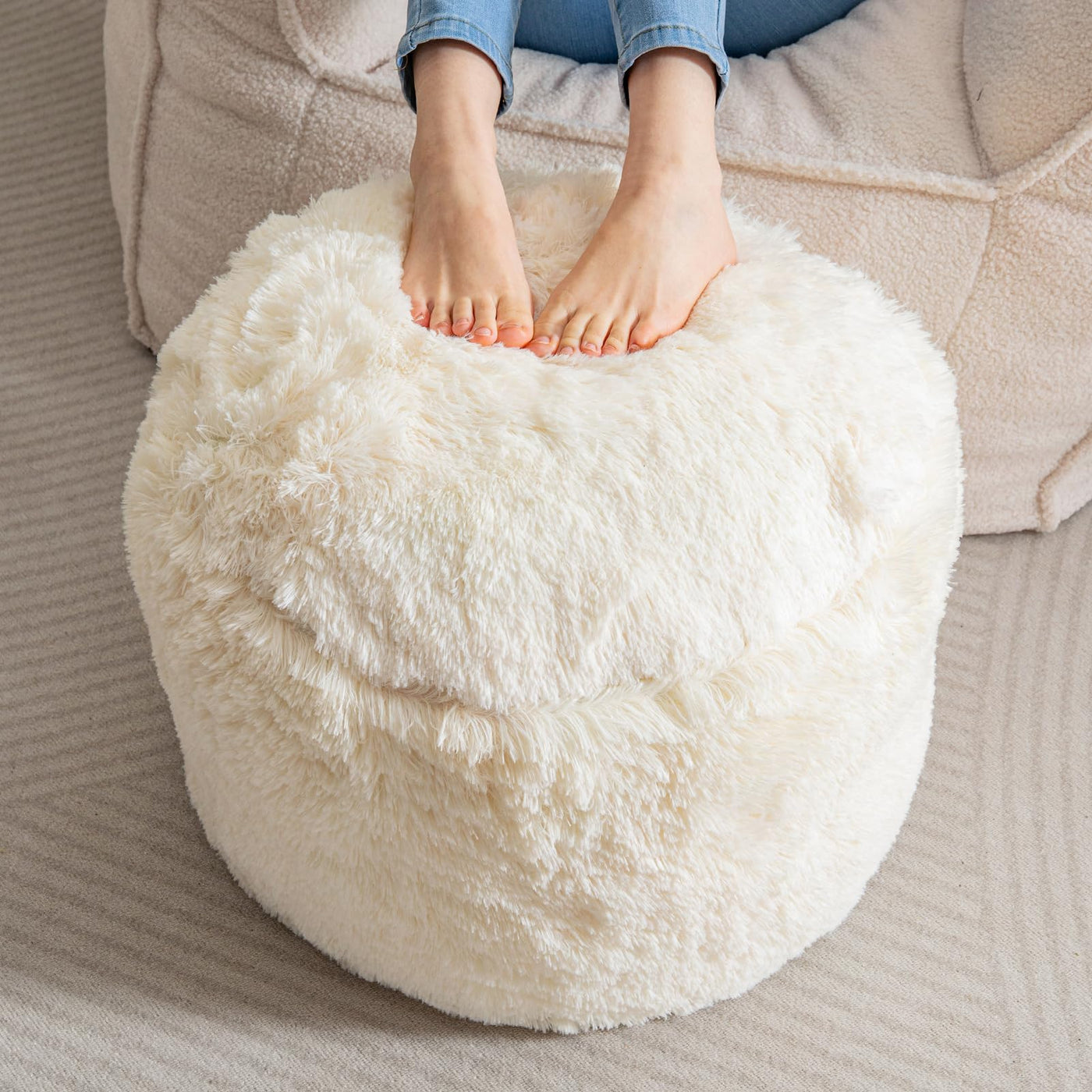 Round fluffy ottoman sales