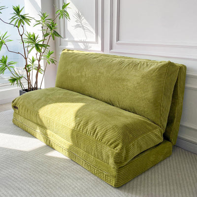 MAXYOYO Bean Bag Folding Sofa Bed with Corduroy Washable Cover, Extra Thick and Long Floor Sofa for Adults, Green