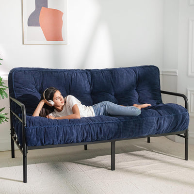 MAXYOYO 8" Tufted Futon Sofa Couch Bed, Thick Corduroy Fabric Floor Futon Mattress for Adults (Mattress Only), Navy