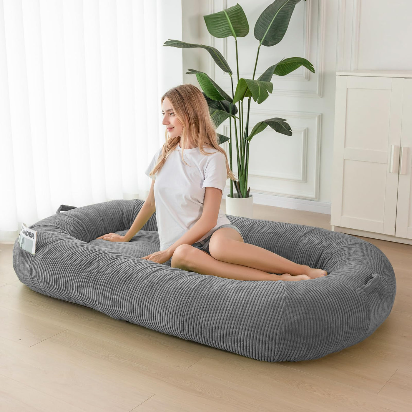 MAXYOYO Human Dog Bed, Corduroy Giant Bean Bag Dog Bed for Humans and Pets, Dark Grey
