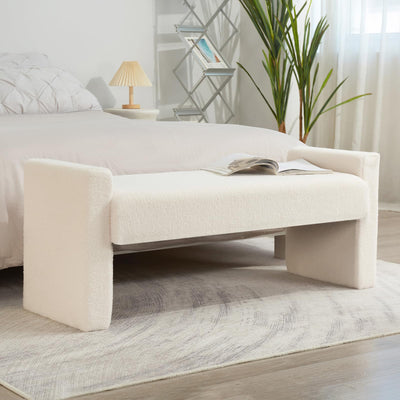 MAXYOYO End of Bed Bench, 47.2" Modern Bedroom Bench Upholstered Fabric Bench, White