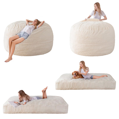 MAXYOYO Giant Bean Bag Chair Bed for Adults, Includes Two Beds, Convertible Beanbag Folds from Lazy Chair to Floor Mattress Bed, Big Sofa Bed, High-Density Foam Filling, Machine Washable, Beige