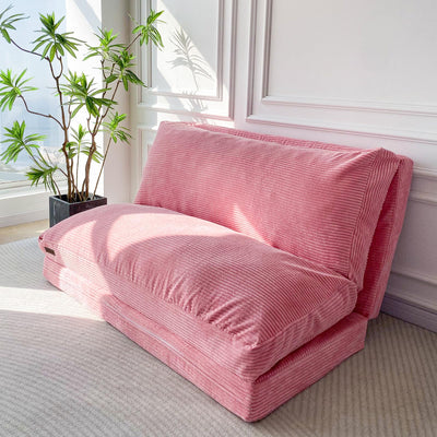 MAXYOYO Bean Bag Folding Sofa Bed with Corduroy Washable Cover, Extra Thick and Long Floor Sofa for Adults, Pink