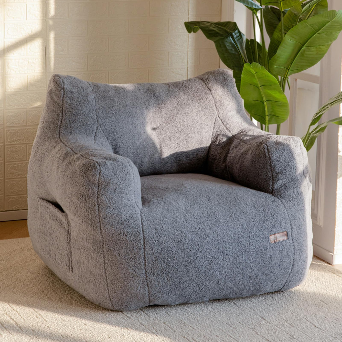 MAXYOYO Bean Bag Chair, Tufted Bean Bag Chair with Boucle Fabric, Comfy Lazy Sofa with Filler for Adults Teens, Grey