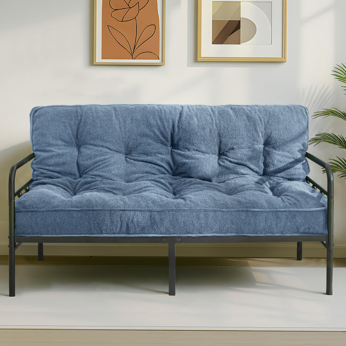 MAXYOYO 6" Futon Mattress Full Size, Thick Boucle Futons Sofa Couch Bed Sleeper Sofa Bed Floor Mattress for Adults, Shredded Foam Filling (Frame Not Included), Dusty Blue