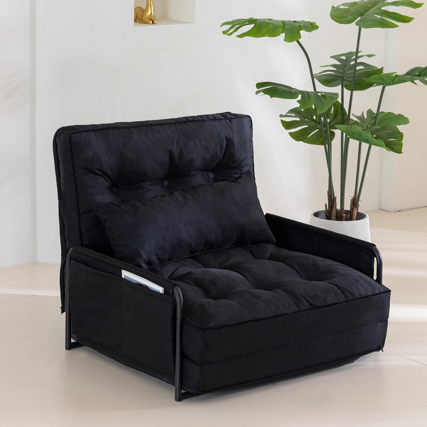 MAXYOYO Adjustable Floor Sofa Bed, Multi-Functional Folding Couch Bed with Pillows, Single Size, Black