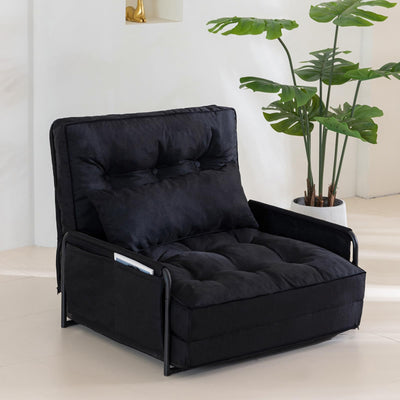 MAXYOYO Adjustable Floor Sofa Bed, Multi-Functional Folding Couch Bed with Pillows, Single Size, Black
