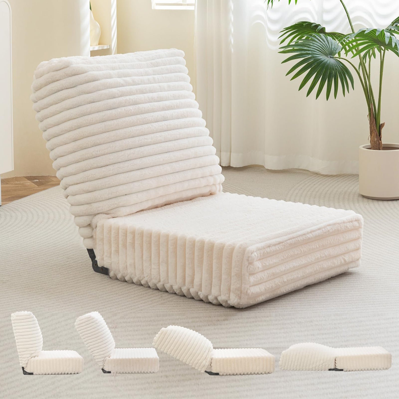 MAXYOYO Floor Chair with Adjustable Back Support, Folding Sofa Meditation Chair with Thick Cushion, Beige