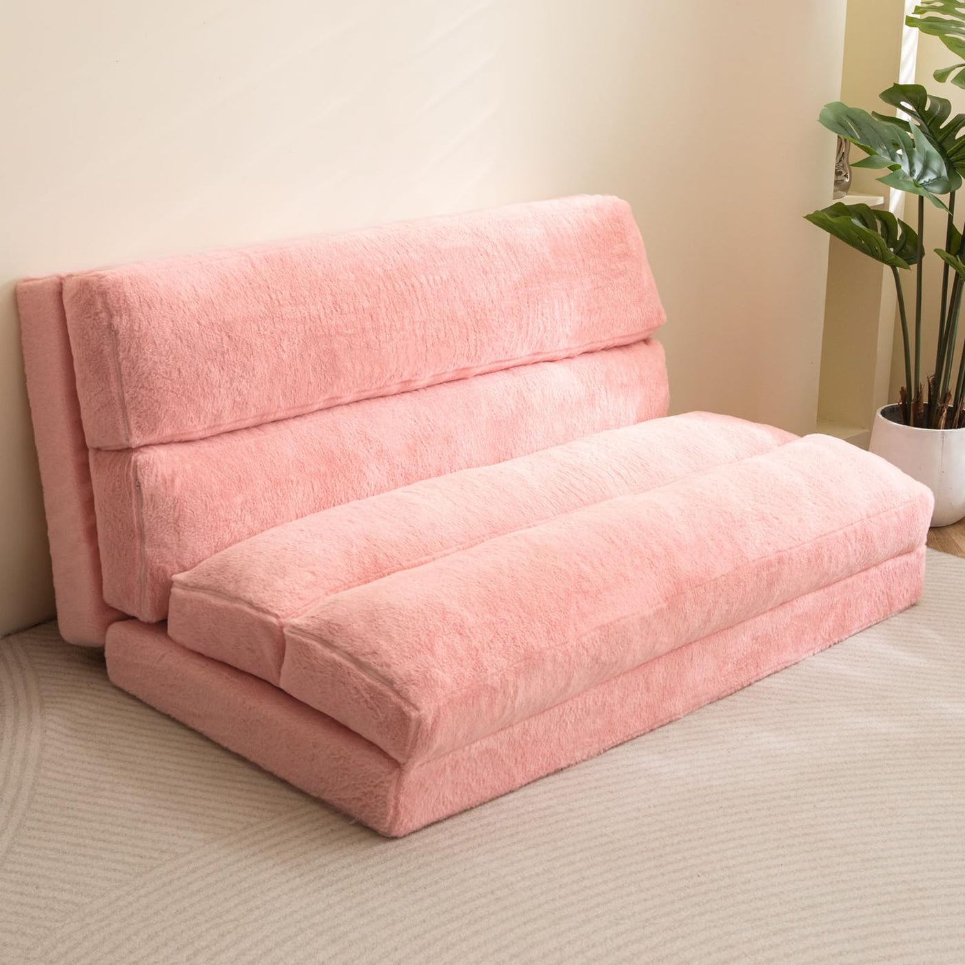 MAXYOYO  Bean Bag Bed Folding Sofa Bed, Extra Wider Fold Full Floor Mattress, Pink Floor Couch