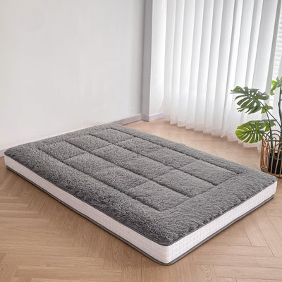 MAXYOYO 6" Extra Thick Fluffy Floor Futon Mattress, Long Plush Square Quilted Floor Mattress for Adults, Dark Grey