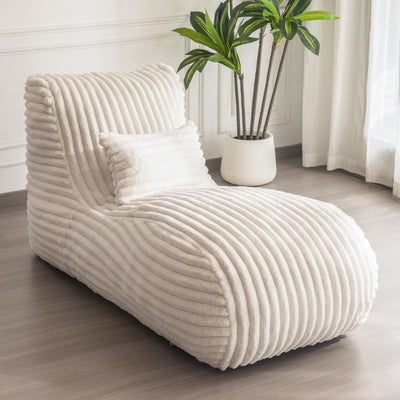 MAXYOYO Chaise Lounge with Pillow, Ergonomic Chaise Lounge Chair Indoor, Soft Fabric Velvet Floor Sofa, Fainting Couch for Bedroom Living Room, Beige