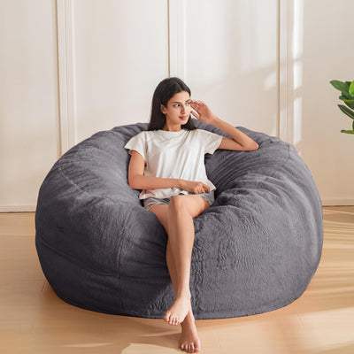 MAXYOYO Large Bean Bag Chair for Adults, Ultra Soft Fur Lazy Sofa with Foam Filling Living Room Bedroom, Darkgrey