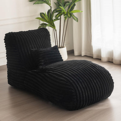 MAXYOYO Chaise Lounge with Pillow, Ergonomic Chaise Lounge Chair Indoor, Soft Fabric Velvet Floor Sofa, Fainting Couch for Bedroom Living Room, Black