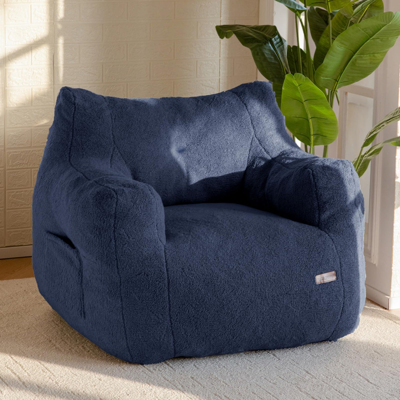 MAXYOYO Bean Bag Chair, Tufted Bean Bag Chair with Boucle Fabric, Comfy Lazy Sofa with Filler for Adults Teens, Navy
