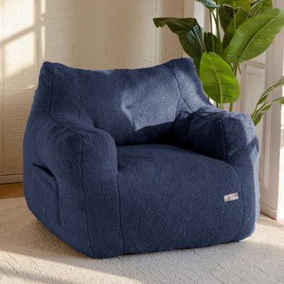 MAXYOYO Bean Bag Chair, Tufted Bean Bag Chair with Boucle Fabric, Comfy Lazy Sofa with Filler for Adults Teens, Navy