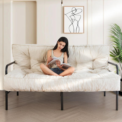 MAXYOYO 8" Thick Futons Sofa Couch Bed, Velvet Tufting Futon Mattress for Adults (Mattress Only), Beige