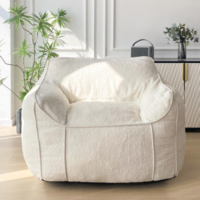 MAXYOYO Giant Bean Bag Chair for Adults, Large Fluffy Bean Bag Couch for Living Room with Decorative Edges, White