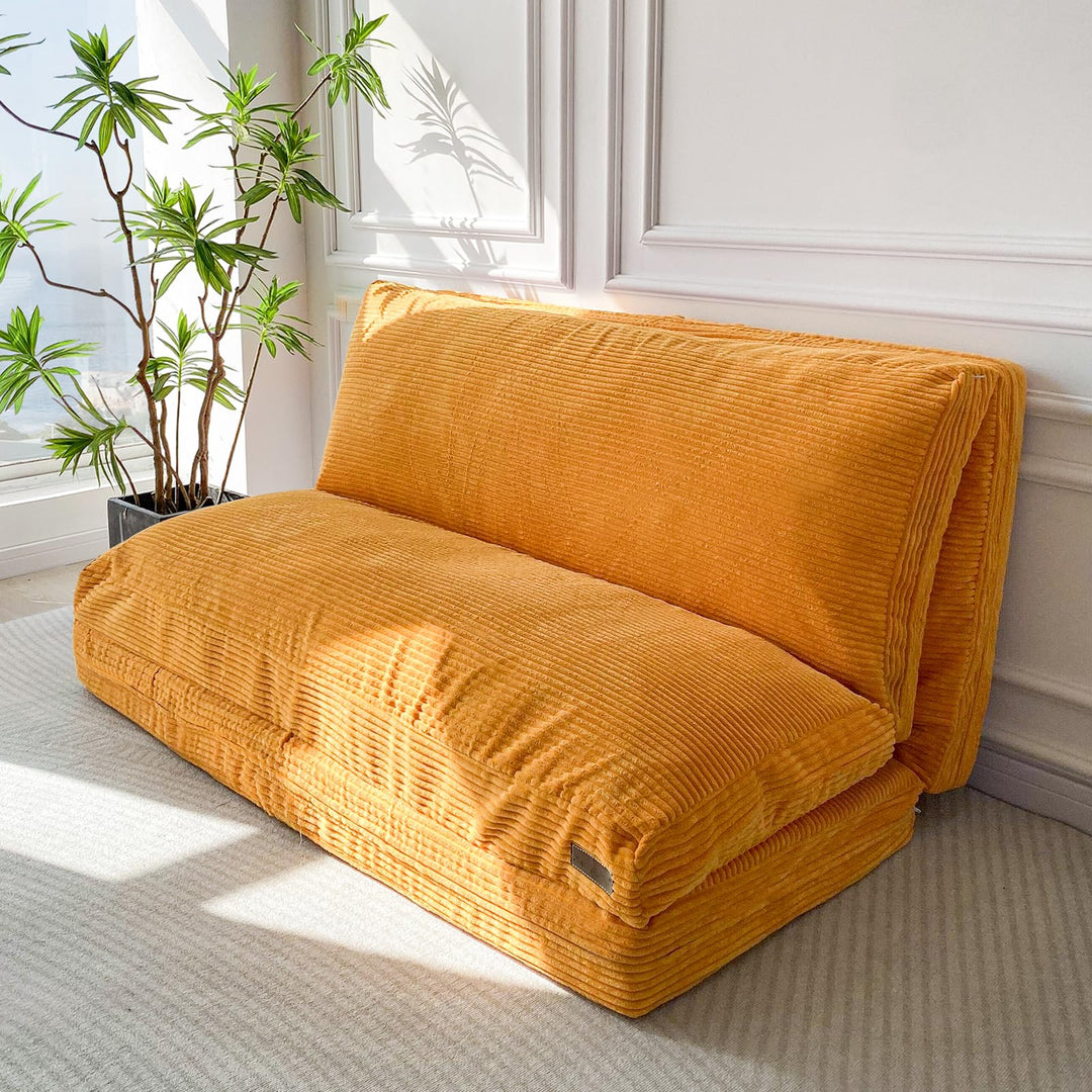 Orange Bean Bag Folding Sofa Bed with Corduroy Cover Maxyoyo