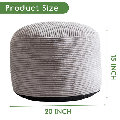 MAXYOYO Round Stuffed Pouf Ottoman, Corduroy Poufs with Foam Chunk Filling, 20 X 15In, Grey