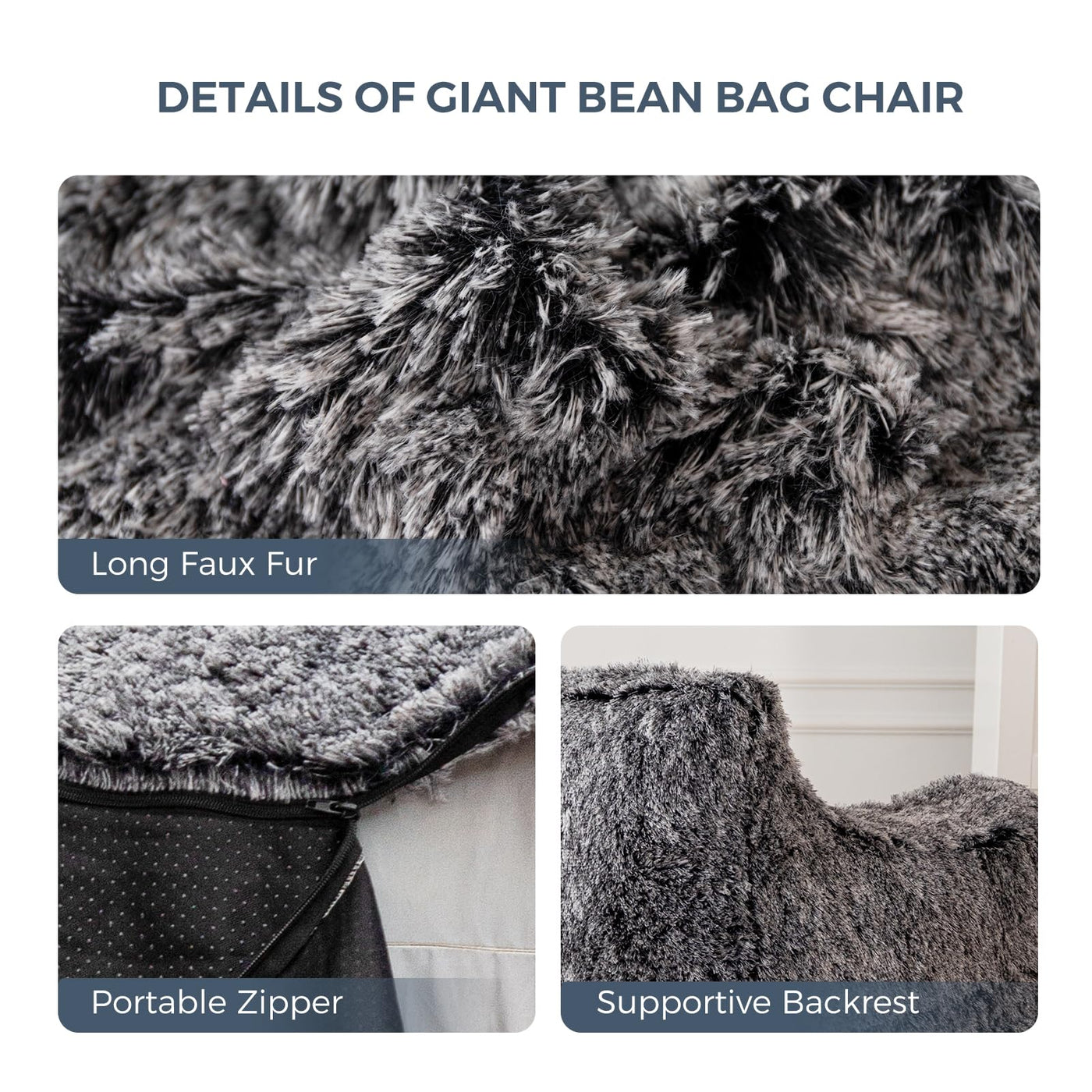 MAXYOYO Giant Bean Bag Chair, Faux Fur Stuffed Bean Bag Couch for Living Room, Black