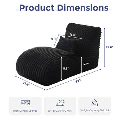 MAXYOYO Chaise Lounge with Pillow, Ergonomic Chaise Lounge Chair Indoor, Soft Fabric Velvet Floor Sofa, Fainting Couch for Bedroom Living Room, Black