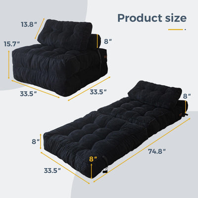 MAXYOYO Folding Sofa Bed, Convertible Sleeper Chair with Pillow Foldable Mattress with Back Support, Portable Fold Out Chair Bed Comfy Floor Sofa Lounge for Living Room Bedroom, Black