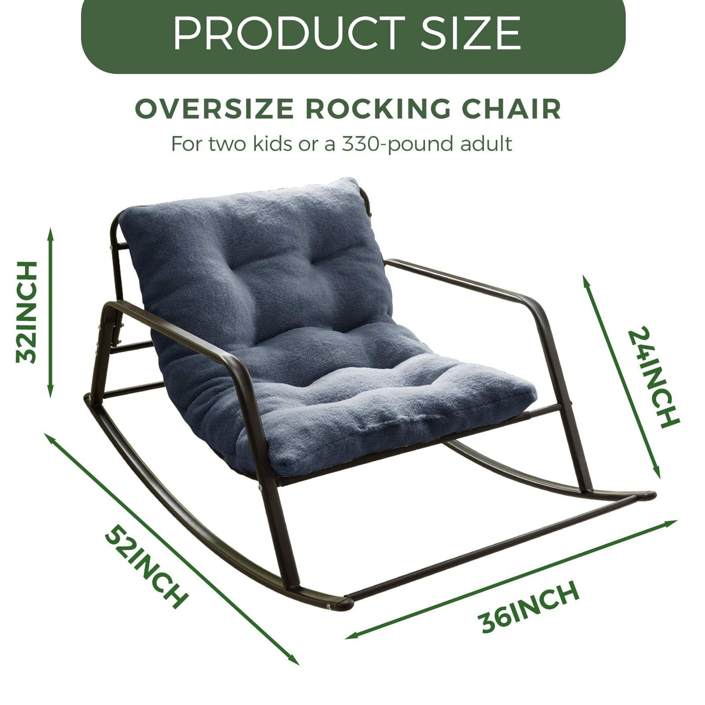 MAXYOYO Giant Indoor&Outdoor Patio Rocking Chair, Outside Inside Recliner Chair with Pad Cushions (Sherpa Smoky Blue)