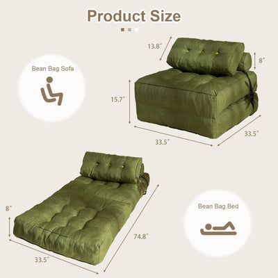 MAXYOYO Folding Couch Sofa Bed, Convertible Sleeper Chairs with Back Support and Pillow, Green