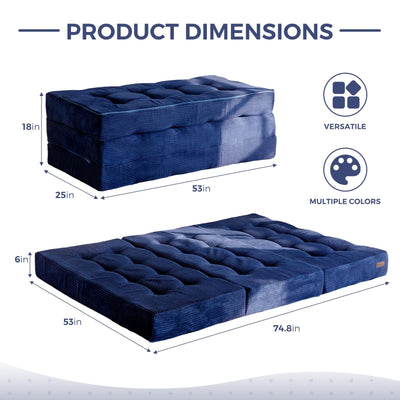 MAXYOYO Tri-Fold Mattress, 6 Inch Tufted Folding Mattress Full Foam Bed with Corded Fabric, Navy