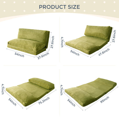 MAXYOYO Bean Bag Folding Sofa Bed with Corduroy Washable Cover, Extra Thick and Long Floor Sofa for Adults, Green