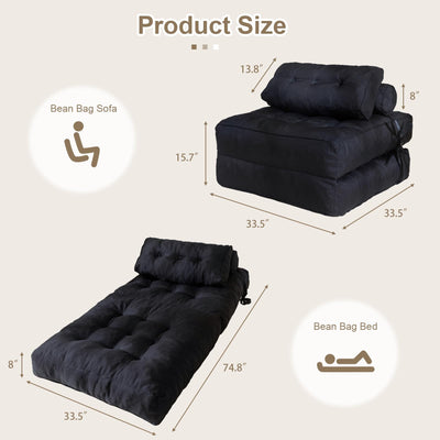 MAXYOYO Folding Couch Sofa Bed, Convertible Sleeper Chairs with Back Support and Pillow, Black