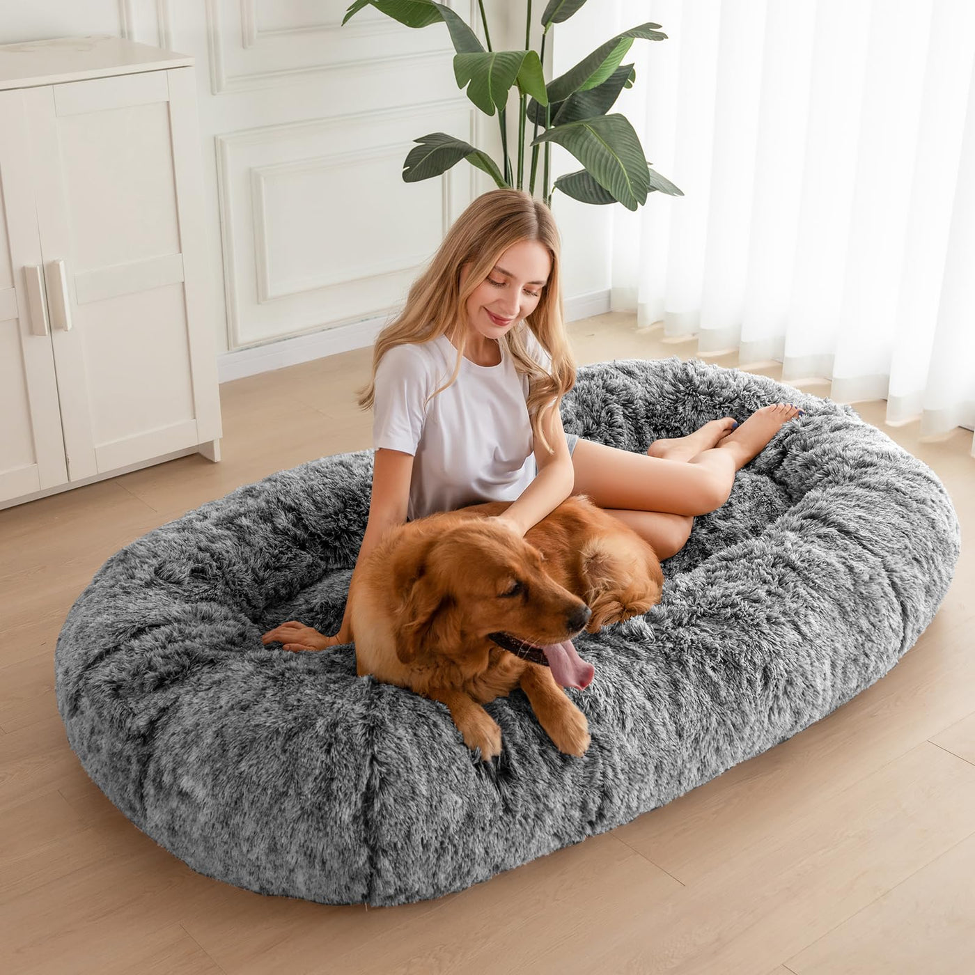 MAXYOYO Dog Bed for Human, Faux Fur Giant Bean Bag Bed for People Adults, 72.8"x45.3"x12"