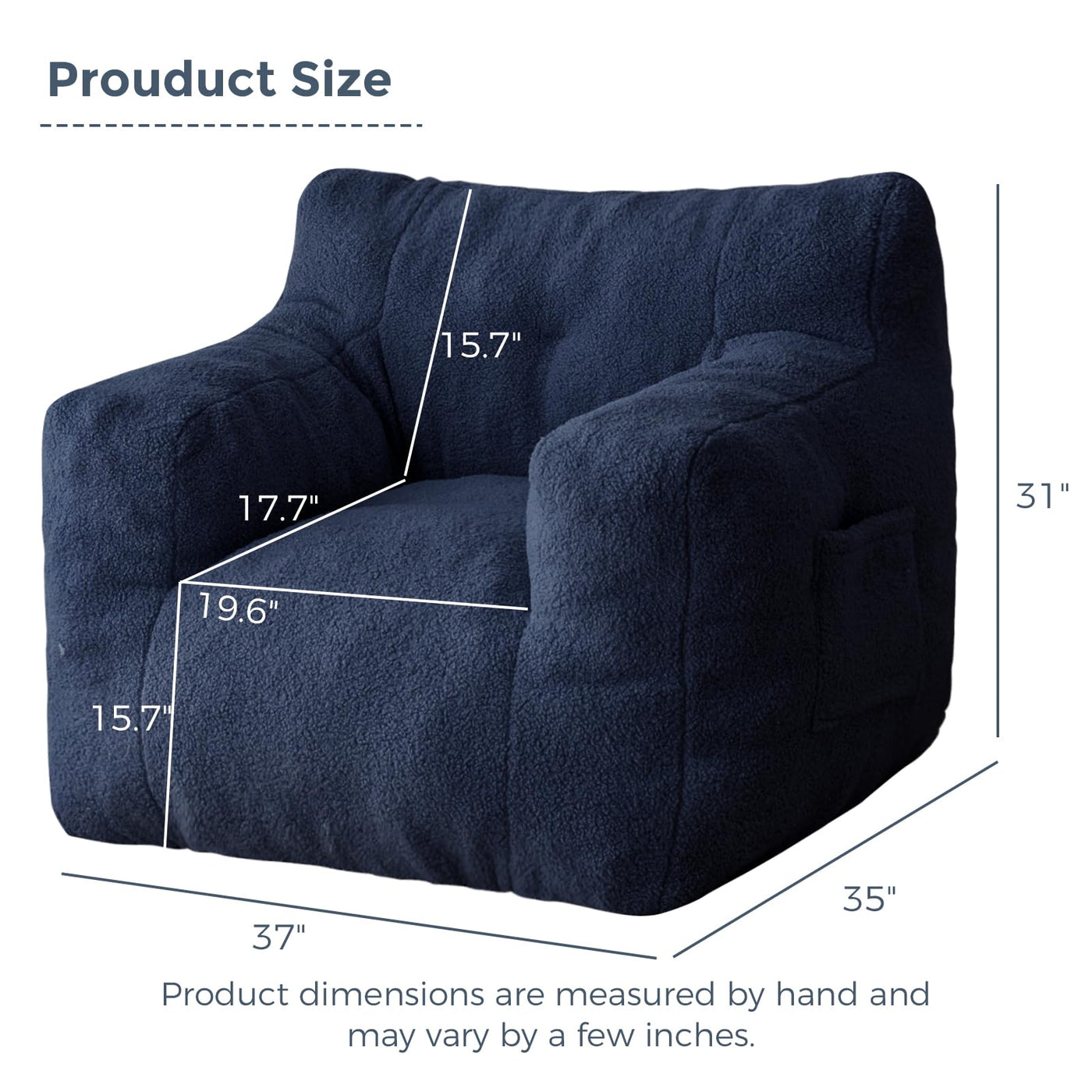 MAXYOYO Sherpa Bean Bag Chair, Boucle Tufted Bean Bag Couch, Living Room Bean Bag Lazy Sofa for Adults Kids, Navy