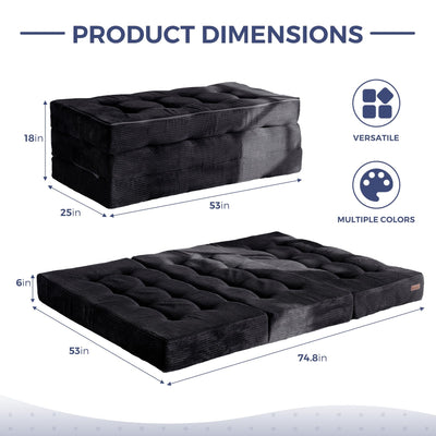 MAXYOYO Tri-Fold Mattress, 6 Inch Tufted Folding Mattress Full Foam Bed with Corded Fabric, Black