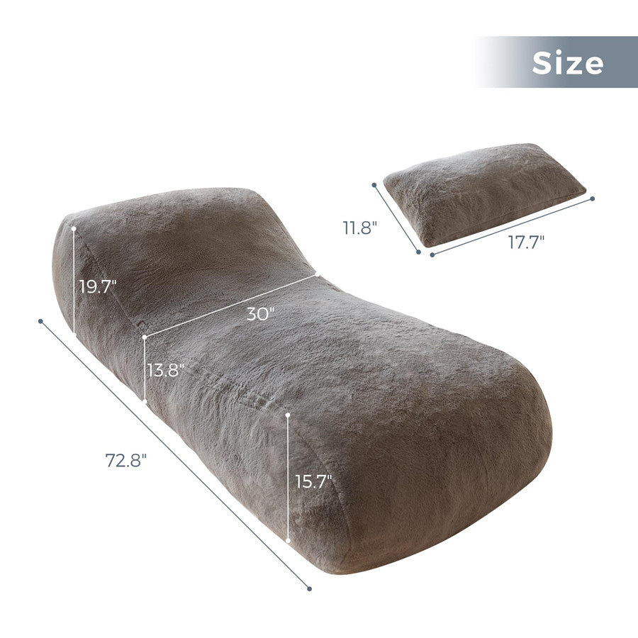 MAXYOYO Bean Bag Longer Chair with Pillow, Biomechanical Floor Chair Lounger, Large Leisure Sofa, Grey