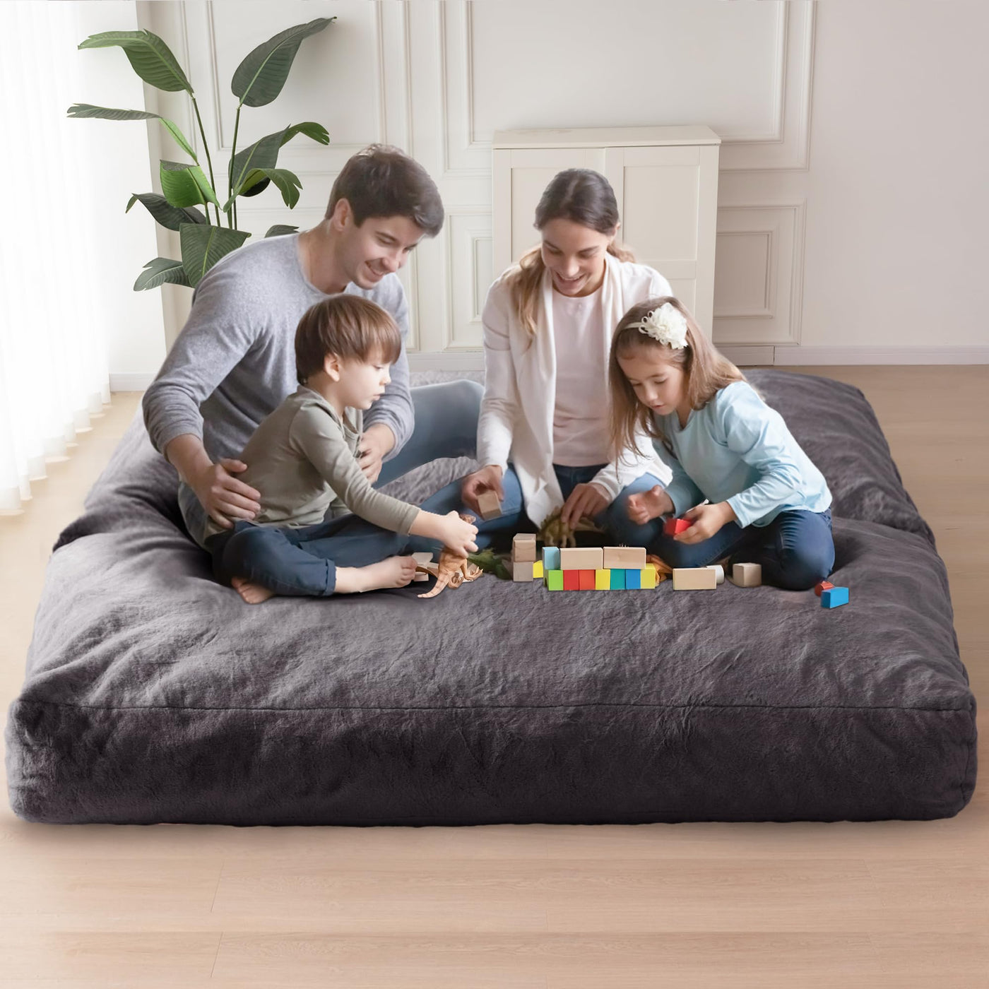MAXYOYO Giant Bean Bag Chair Bed for Adults, Includes Two Beds, Convertible Beanbag Folds from Lazy Chair to Floor Mattress Bed, Big Sofa Bed, High-Density Foam Filling, Machine Washable, Dark Grey