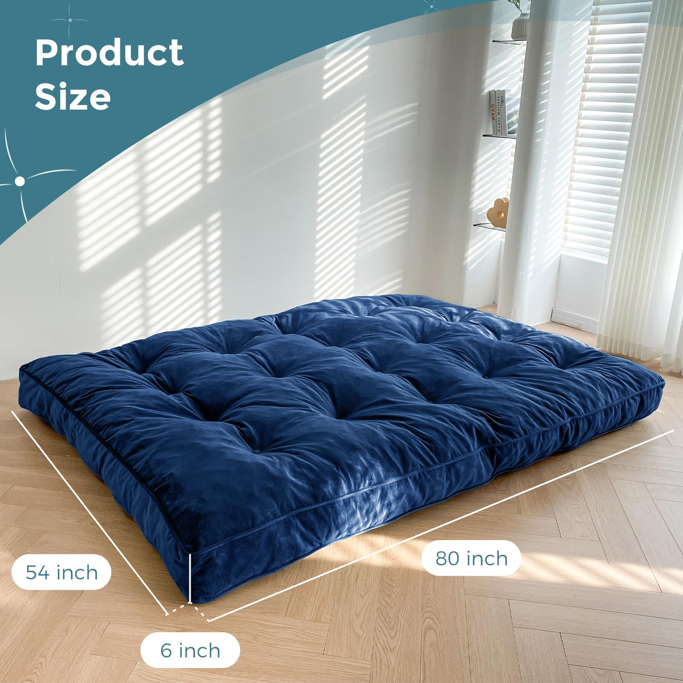 MAXYOYO 6" Thick Futons Sofa Couch Bed, Velvet Futon Mattress for Adults (Mattress Only), Navy