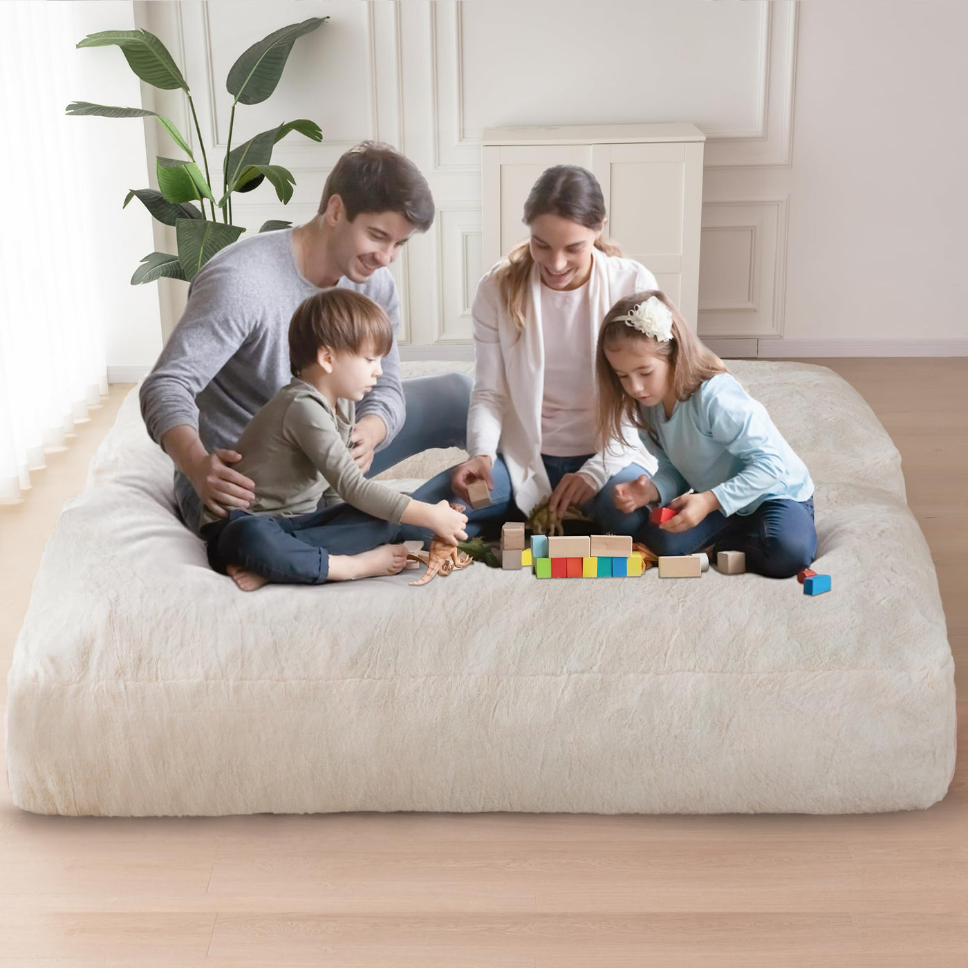 MAXYOYO Giant Bean Bag Chair Bed for Adults, Includes Two Beds, Convertible Beanbag Folds from Lazy Chair to Floor Mattress Bed, Big Sofa Bed, High-Density Foam Filling, Machine Washable, Beige