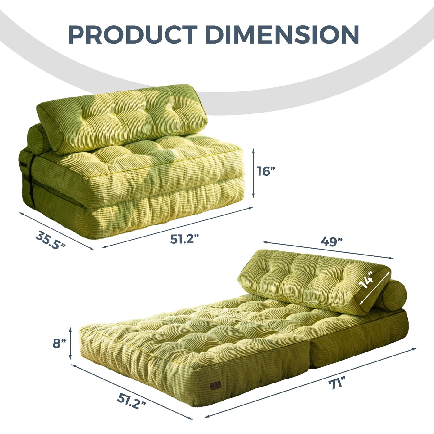 MAXYOYO Folding Sofa Bed, Convertible Sleeper Chair with Pilow Foldable Matress with Back Support(Double),Green
