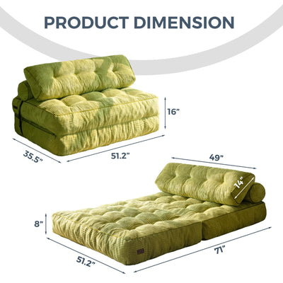 MAXYOYO Folding Sofa Bed, Convertible Sleeper Chair with Pilow Foldable Matress with Back Support(Double),Green