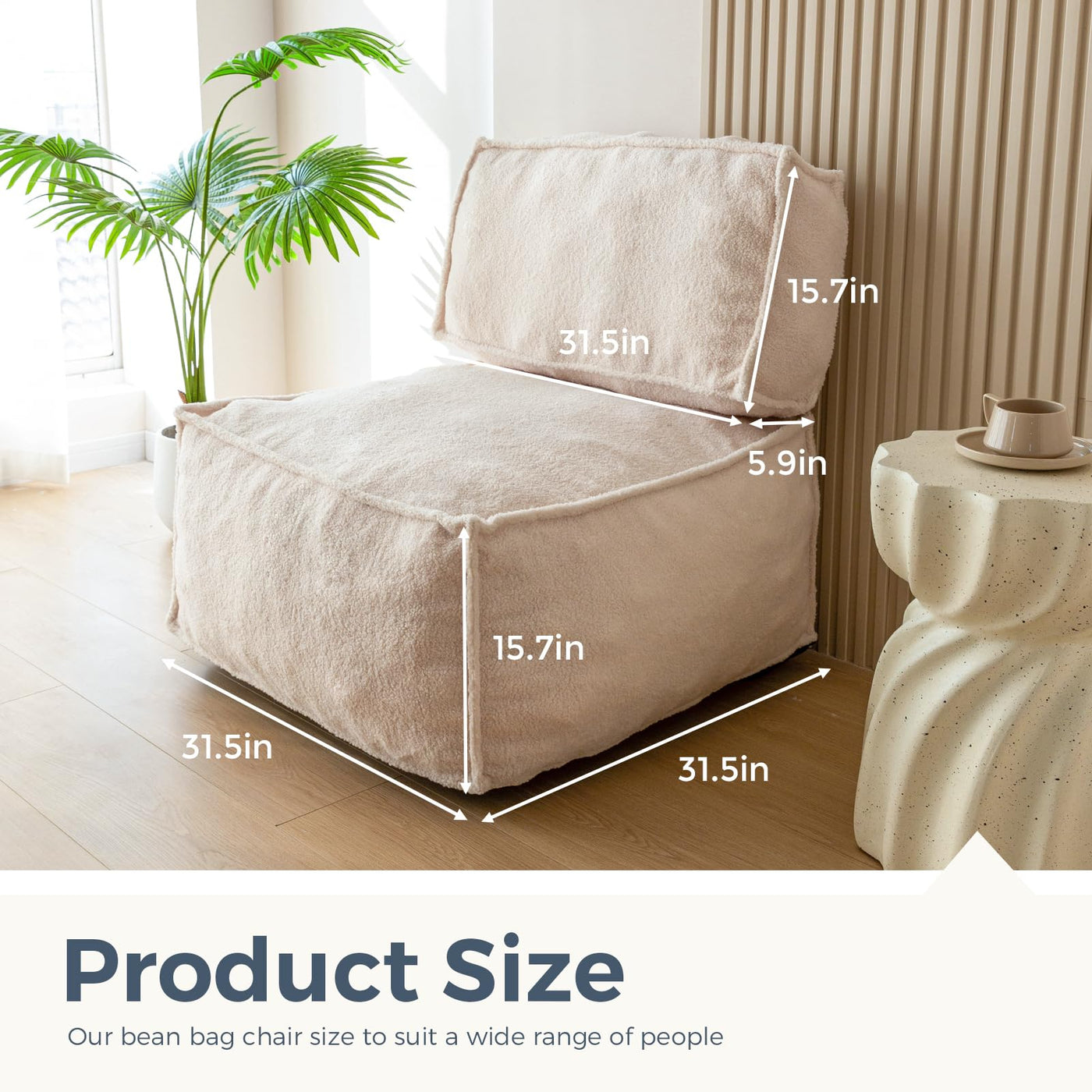 MAXYOYO 4 in 1 Modular Bean Bag Chair, Sherpa Bean Bag Floor Sofa Convertible Floor Cushion, Floor Pouf (Beige)