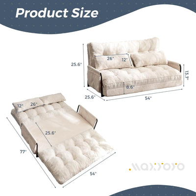 MAXYOYO Adjustable Floor Sofa Couch with 2 Pillows, Boucle Convertible Lazy Sofa Sleeper Bed with Armrest, Double, Beige