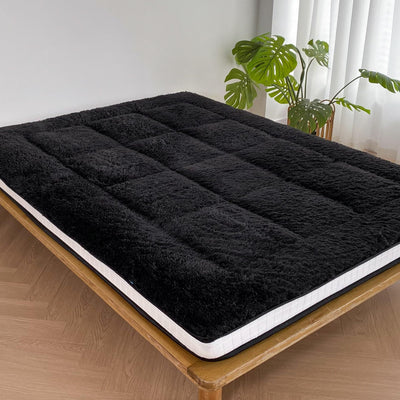 MAXYOYO 6" Extra Thick Fluffy Floor Futon Mattress, Long Plush Square Quilted Floor Mattress for Adults, Black