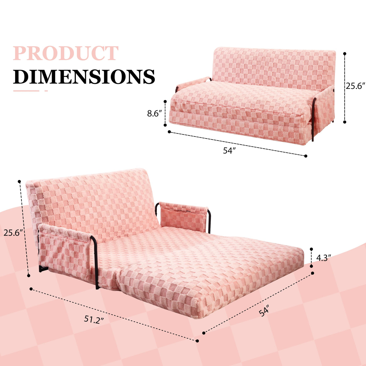 MAXYOYO Adjustable Lazy Floor Sofa, 5-Position Foldable Sleeper Chair with Armrest for Reading, Pink
