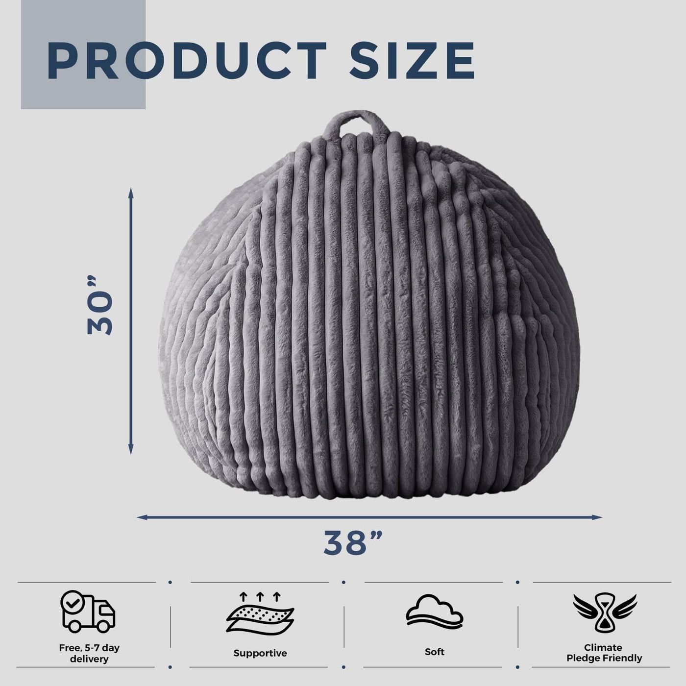 MAXYOYO Bean Bag Chair for Adults, 3ft Striped Faux Fur Lazy Sofa for Living Room Bedroom, Darkgrey
