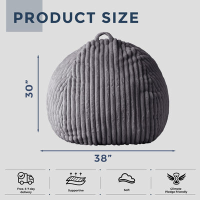 MAXYOYO Bean Bag Chair for Adults, 3ft Striped Faux Fur Lazy Sofa for Living Room Bedroom, Darkgrey