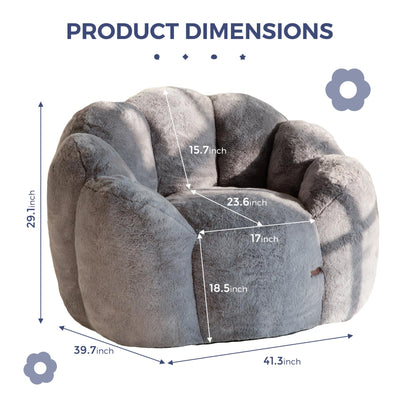 MAXYOYO Bean Bag Chair, Floral Shape Ultra Soft Faux Fur Petal Back Sofa for Adults, Single Size (Dark Grey)