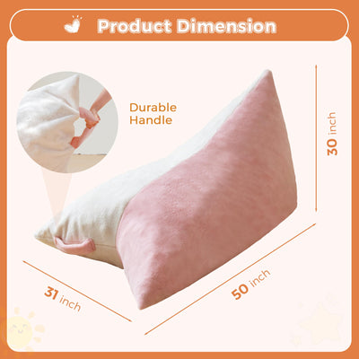 MAXYOYO Kids Bean Bag Chair - 2-Tone Handle Design, High-Density Foam Floor Lounger, Pink & White
